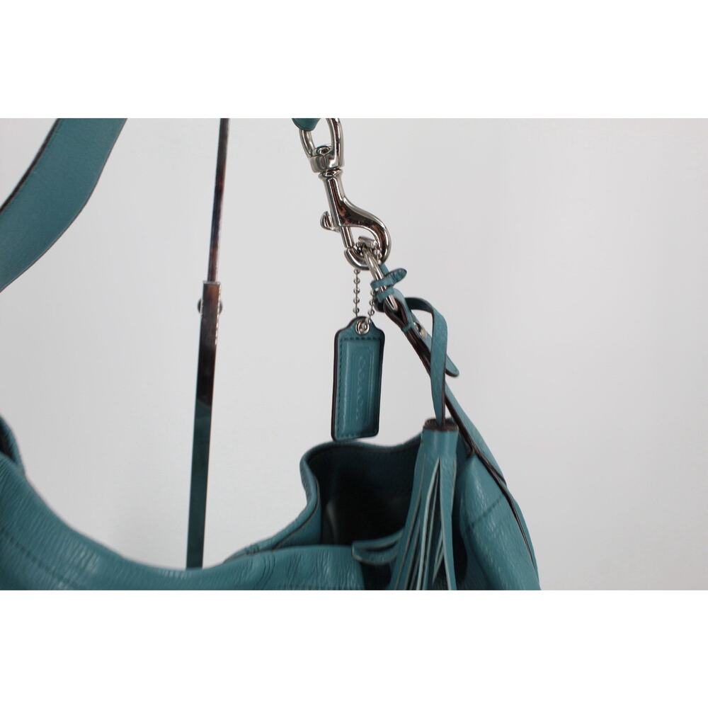 Coach Pebbled Leather Hobo Shoulder Bag Turquoise Silver Tone Hardware F23309 - Picture 3 of 10